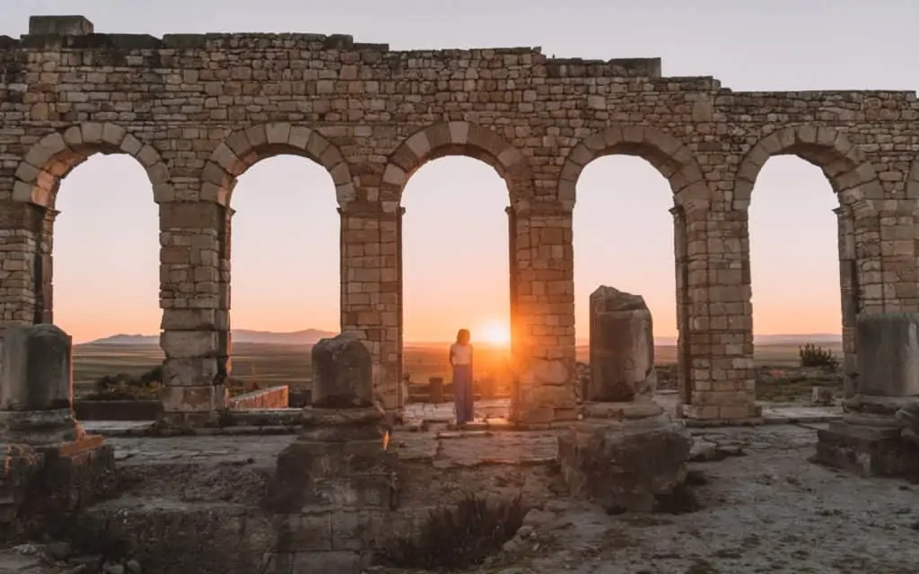 sunset in Volubilis beautiful ruins close to Fez Morocco