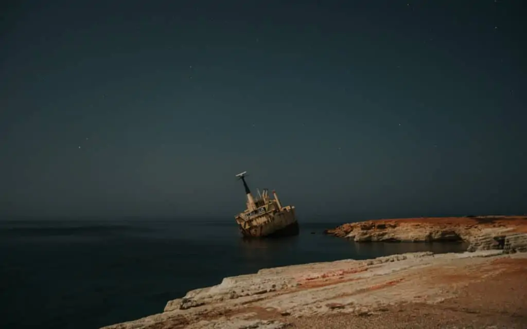 night shot of Erdo III Shipwreck coral bay Cyprus
