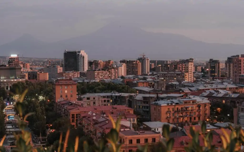 Best Off-Season Destinations. sunset view over Yerevan Armenia