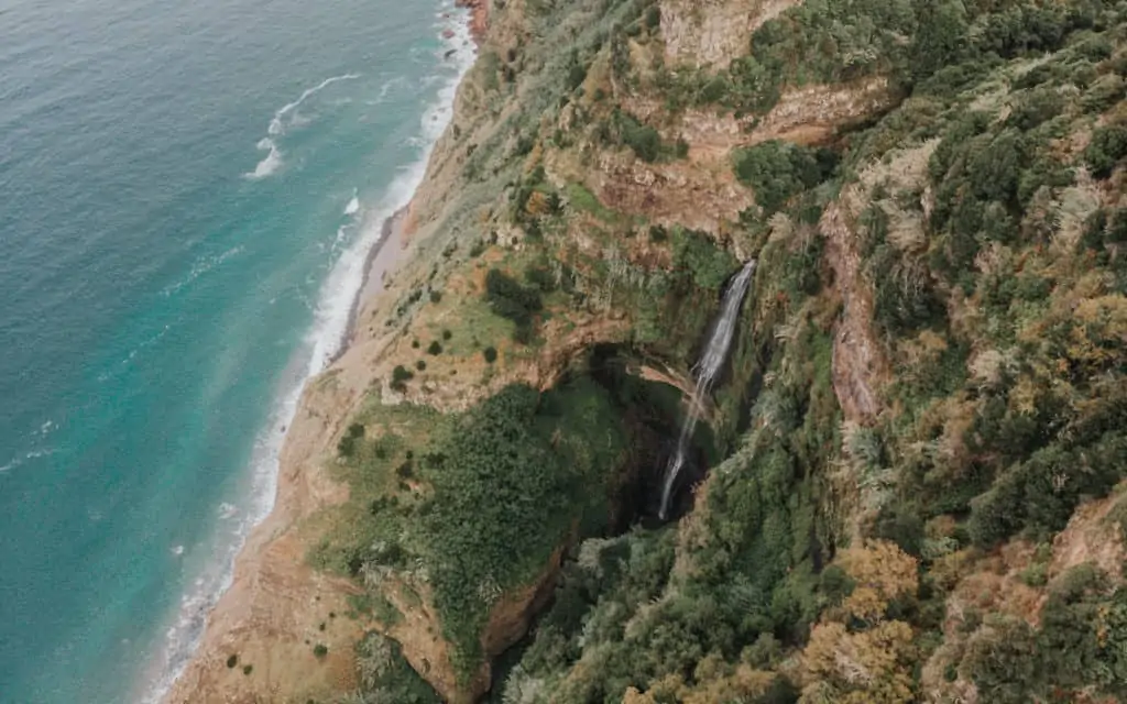 hidden waterfall in Santana from the drone Madeira
