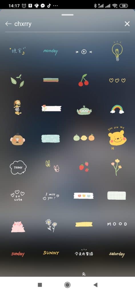 chxrry story stickers within the app