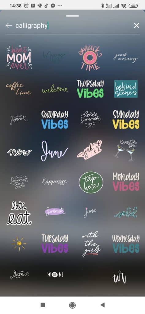 caligraphy story stickers in instagram app