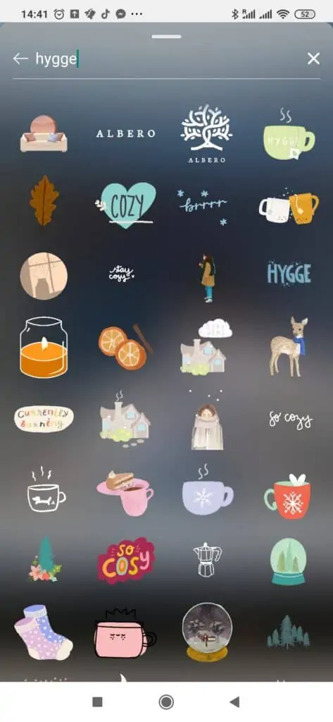 hygge story stickers