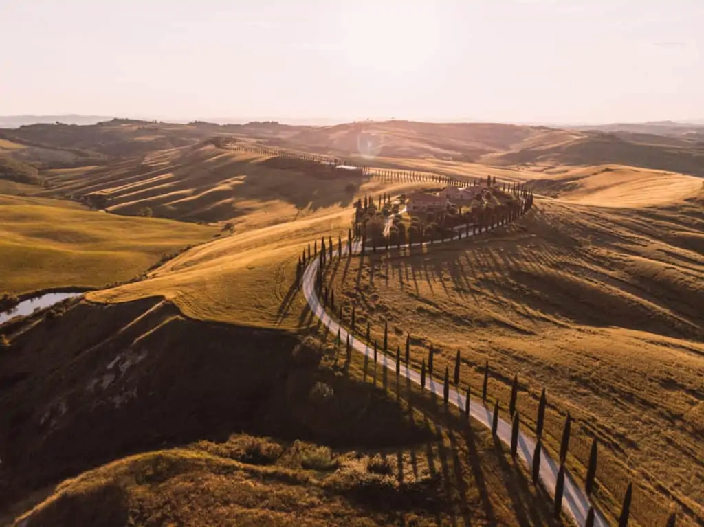tuscany from a drone best sunset spot