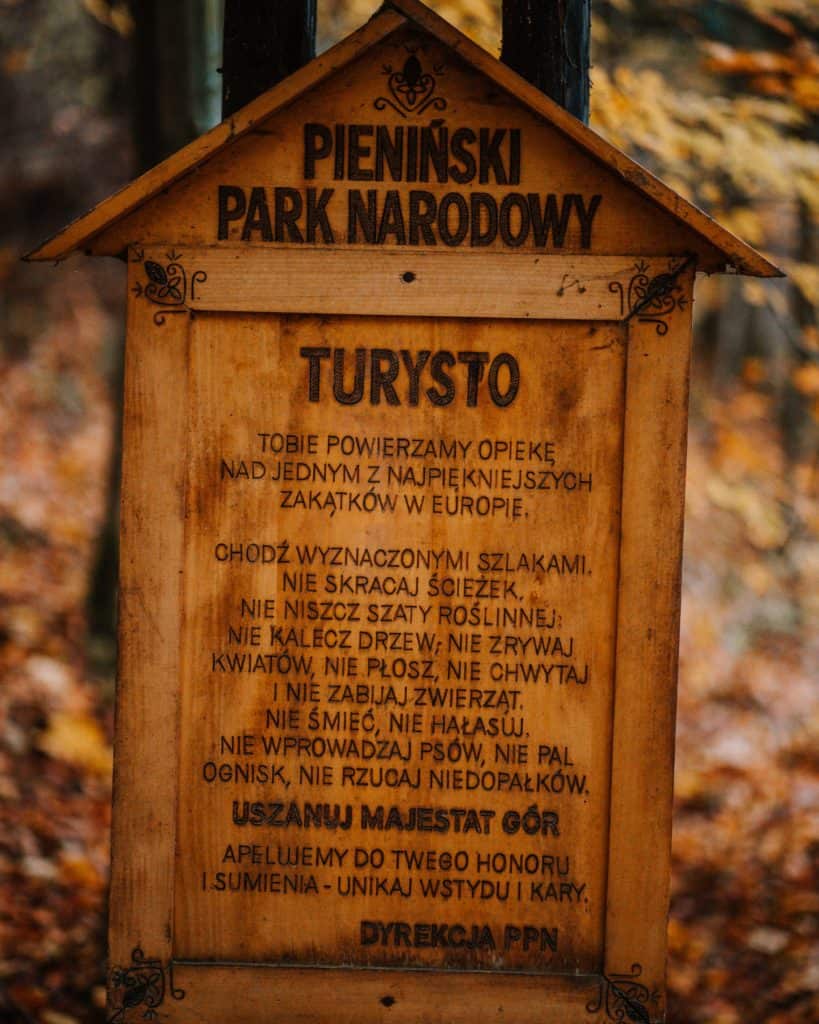 tabliczka z zasadami pieniński park narodowy